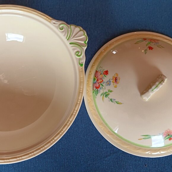Vintage Art Deco J&G Meakin Sunshine Floral Covered Serving Bowl - Picture 14 of 16